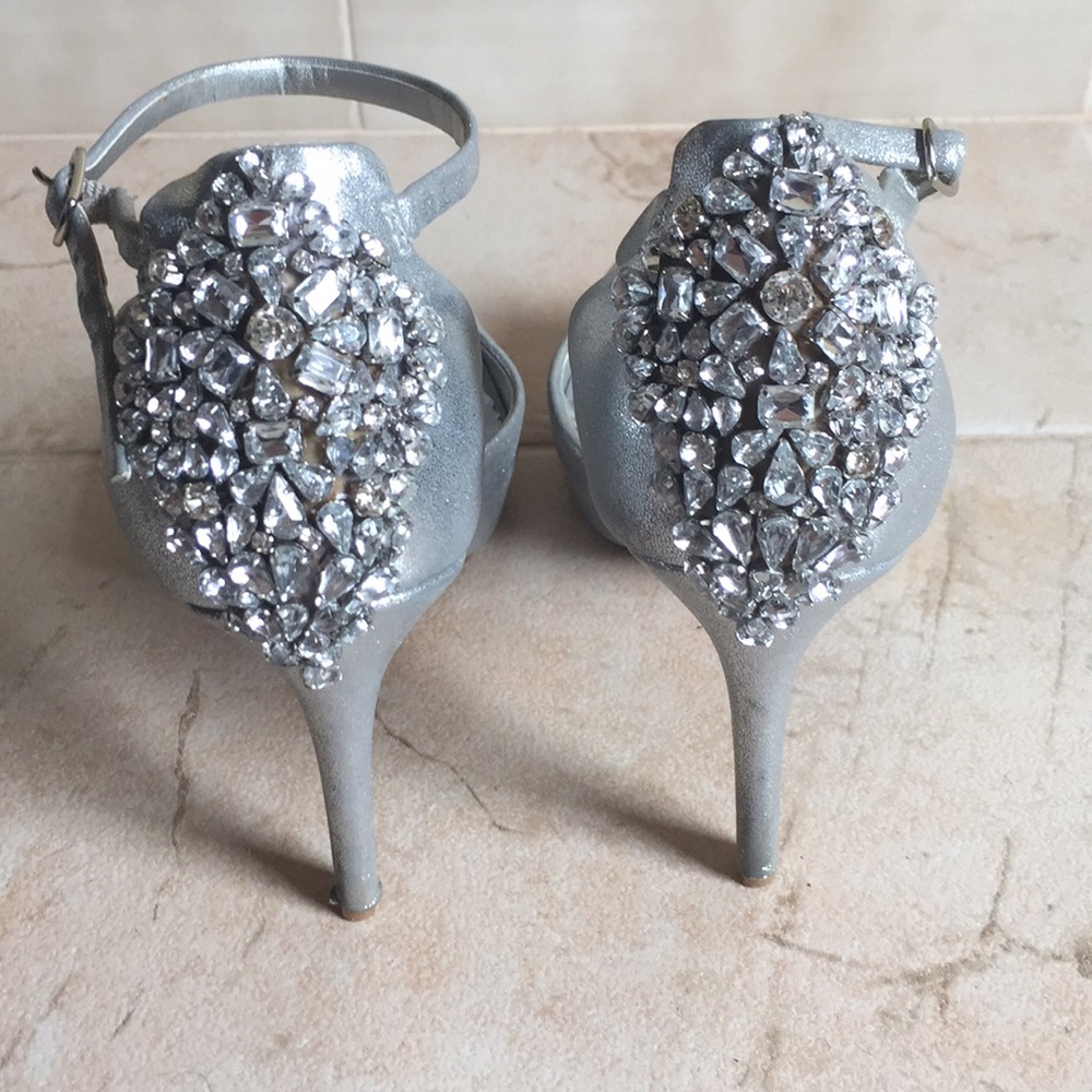Audrey Brooke Silver Rhinestone Ankle Strap Heels